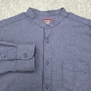 UNTUCKit Shirt Mens XL Blue Houndstooth Band Collar Long Sleeve Cotton Casual